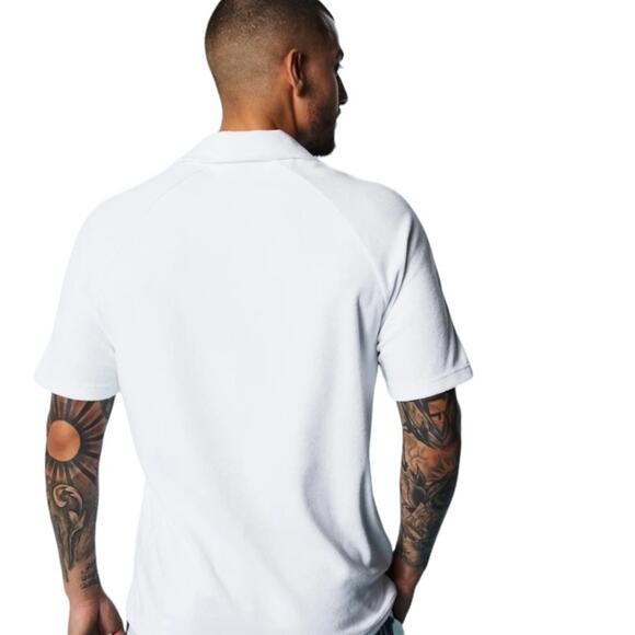 Fabletics NWTs Mens The Island Terry Polo Shirt White Blue size Large - Picture 3 of 10